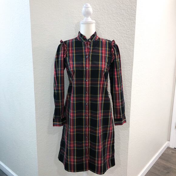 J. Crew Black Tartan Long Sleeve Shift Dress - Picture 4 of 12